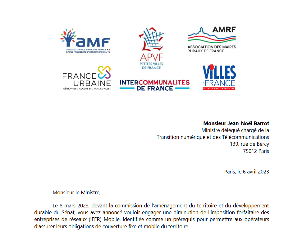L'APVF et les autres associations d'élus saisissent Jean-Noël Barrot sur la question de l'IFER