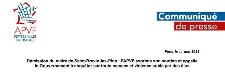 Démission du Maire de Saint-Brevin-les-Pins : l’APVF aux côtés des élus locaux victimes de violences