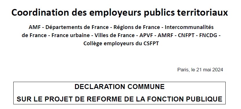  Projet de réforme de fonction publique du Gouvernement : la Coordination des employeurs publics territoriaux publie une déclaration commune   