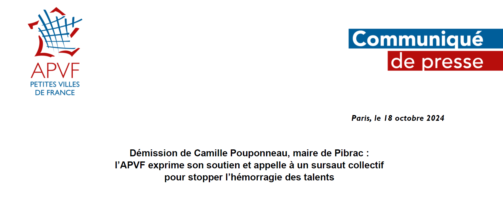 Démission de la maire de Pibrac : l'APVF appelle à stopper l'hémorragie des talents