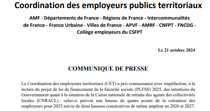 Cotisation à la CNRACL : La Coordination des employeurs territoriaux dénonce une hausse soudaine et inédite