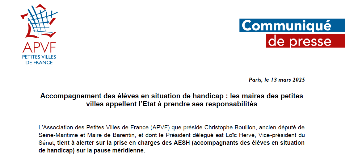 Accompagnement des enfants en situation de handicap sur la pause méridienne : l'Etat doit être à la hauteur de ses responsabilités