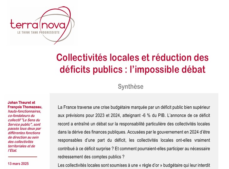 Note Terra Nova "Collectivités locales et réduction des déficits publics : l’impossible débat"